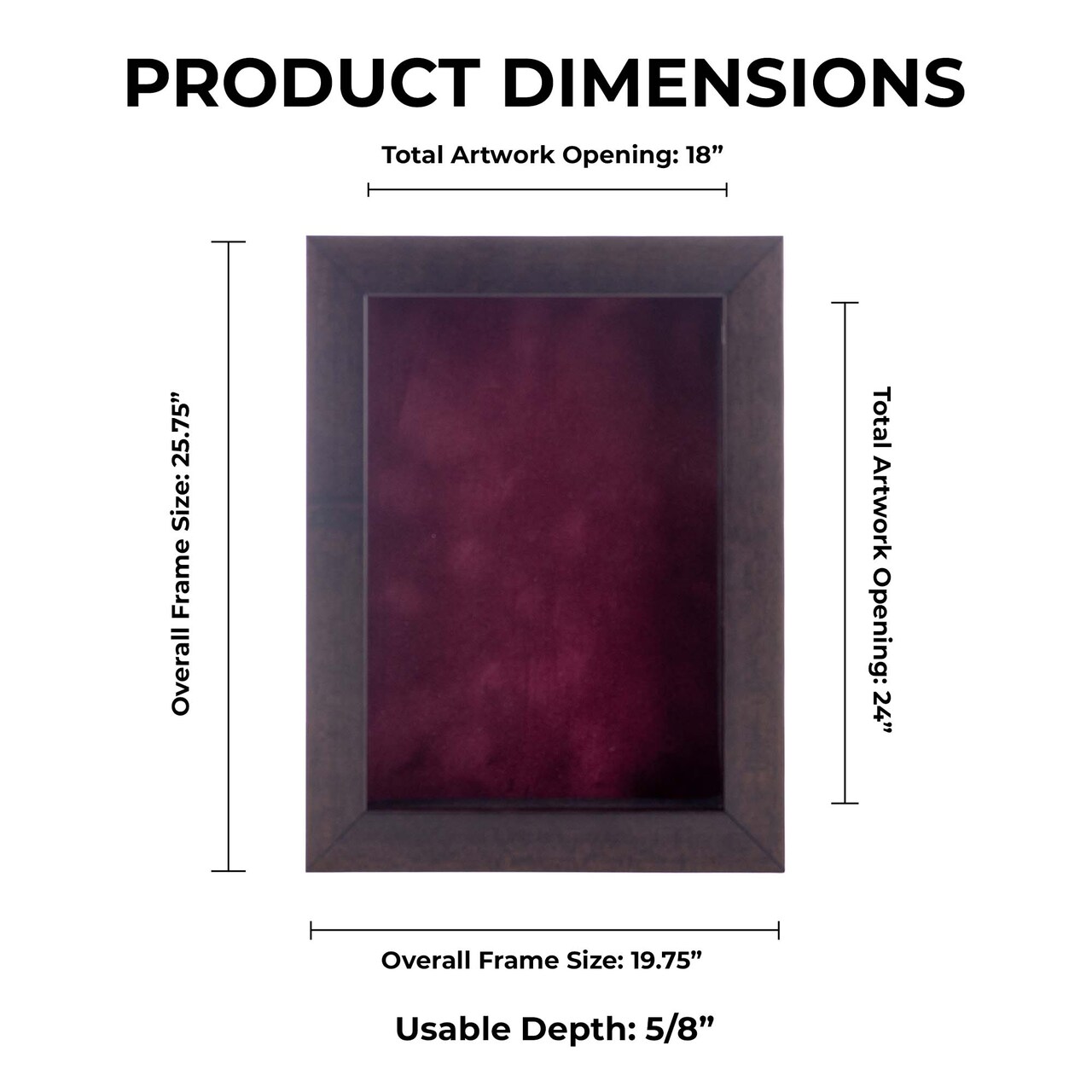 Rich Dark Brown Wood Shadow Box Frame with Acrylic Front - Dark Red Suede Backing, 30 Sizes